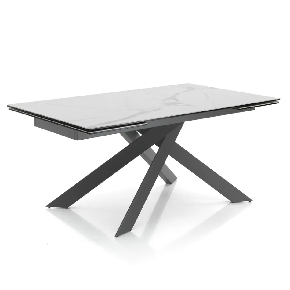 Table à manger extensible jusqu'à 240 cm en céramique et acier - Relief Viadurini