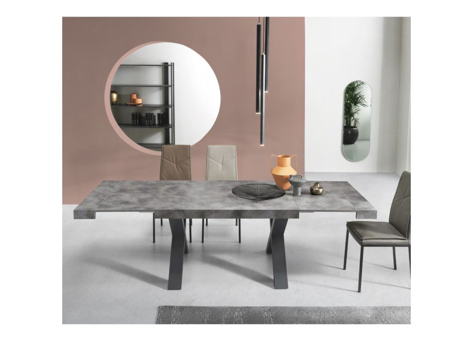 Table à Manger Extensible à 260 cm Effet Béton Moderne - Lenova Viadurini
