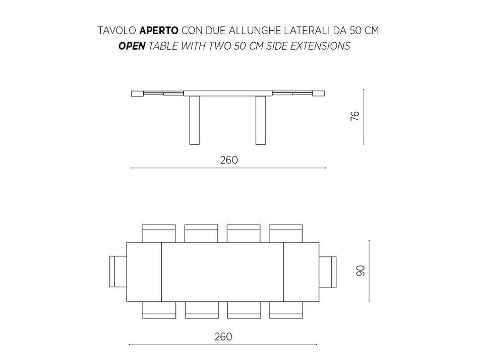 Table à manger extensible à 260 cm en stratifié design moderne - Tiferno Viadurini