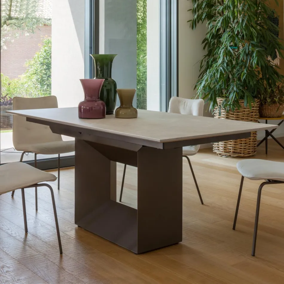 Table à manger extensible jusqu'à 298 cm en céramique et métal fabriquée en Italie - Tournesol Viadurini