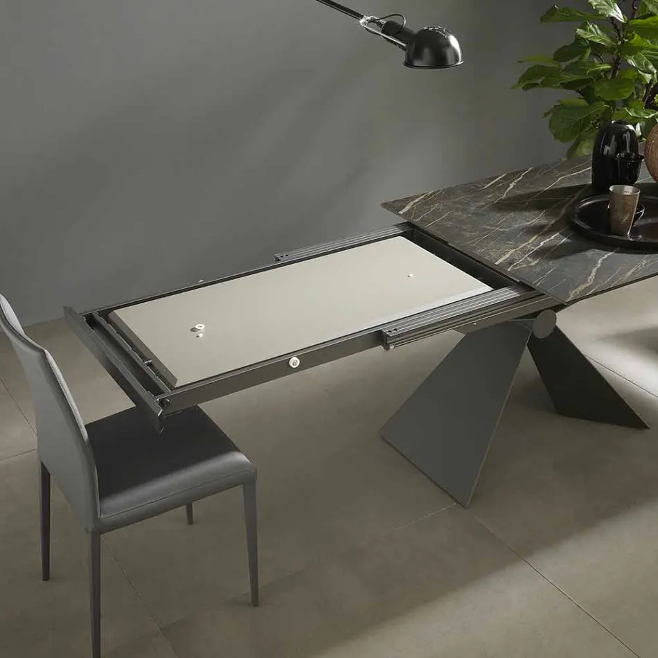 Table à manger extensible jusqu'à 298 cm en métal et plateau en céramique - Anaconda Viadurini