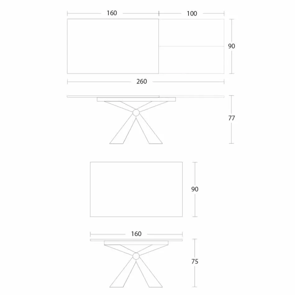 Table à manger extensible jusqu'à 298 cm en métal et plateau en céramique - Anaconda Viadurini