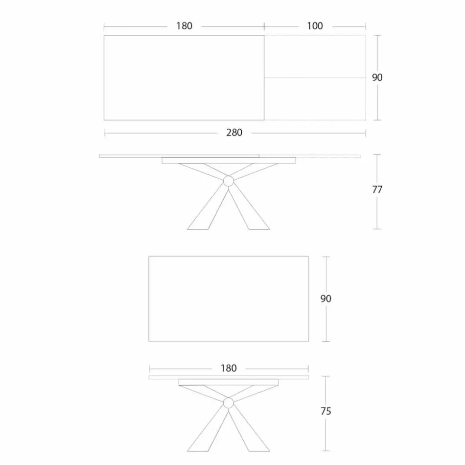 Table à manger extensible jusqu'à 298 cm en métal et plateau en céramique - Anaconda Viadurini