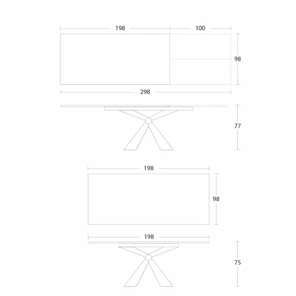 Table à manger extensible jusqu'à 298 cm en métal et plateau en céramique - Anaconda Viadurini