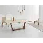 Table à manger extensible jusqu'à 3 m en céramique et pieds en bois - Cesteo Viadurini