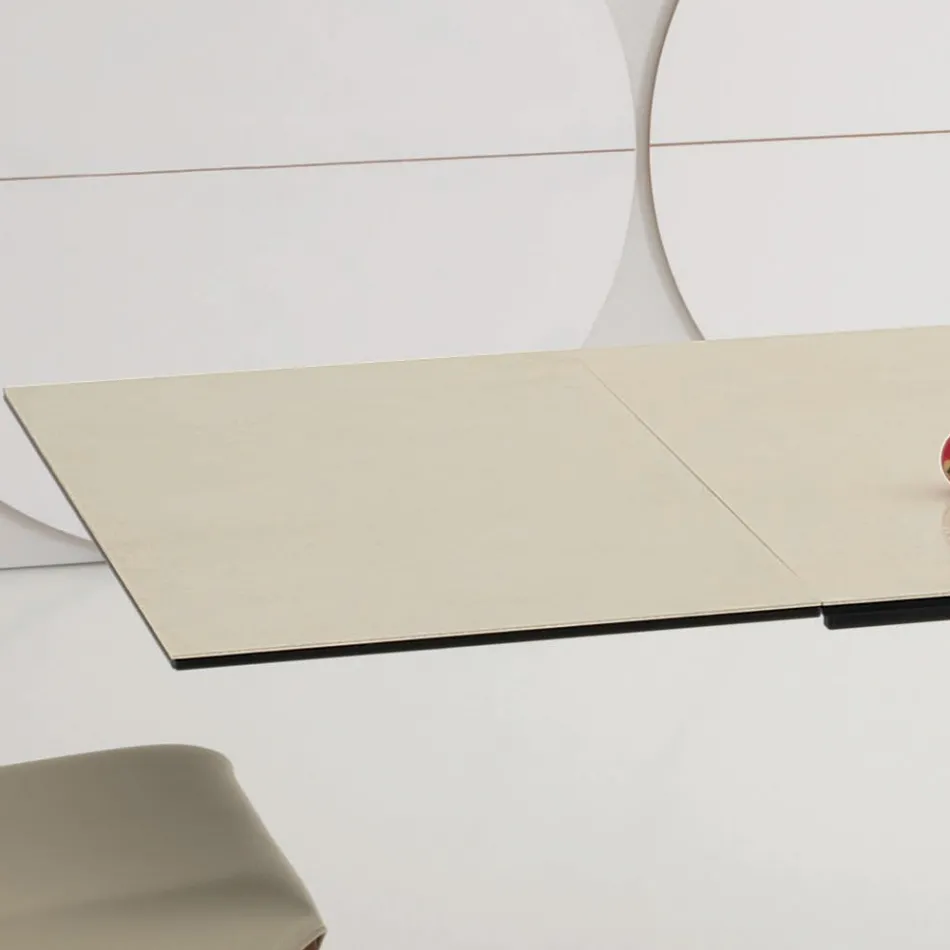 Table à manger extensible jusqu'à 3 m en céramique et pieds en bois - Cesteo Viadurini