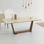 Table à manger extensible jusqu'à 3 m en céramique et pieds en bois - Cesteo Viadurini