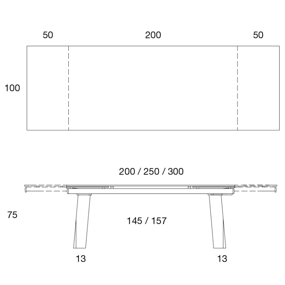 Table à manger extensible jusqu'à 300 cm en bois et plateau en verre - Bedrio Viadurini