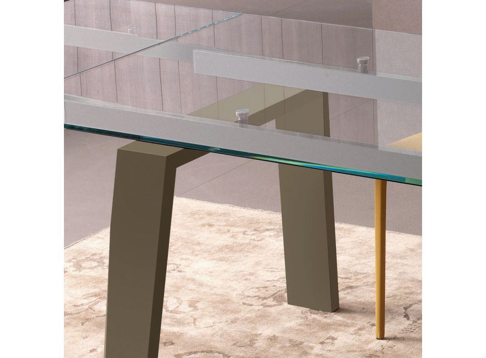 Table à manger extensible jusqu'à 300 cm en bois et plateau en verre - Bedrio Viadurini