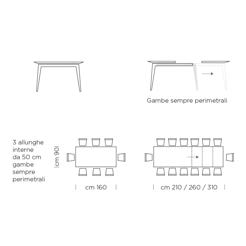 Table à manger extensible jusqu'à 310 cm en stratifié Made in Italy - Années 70 Viadurini