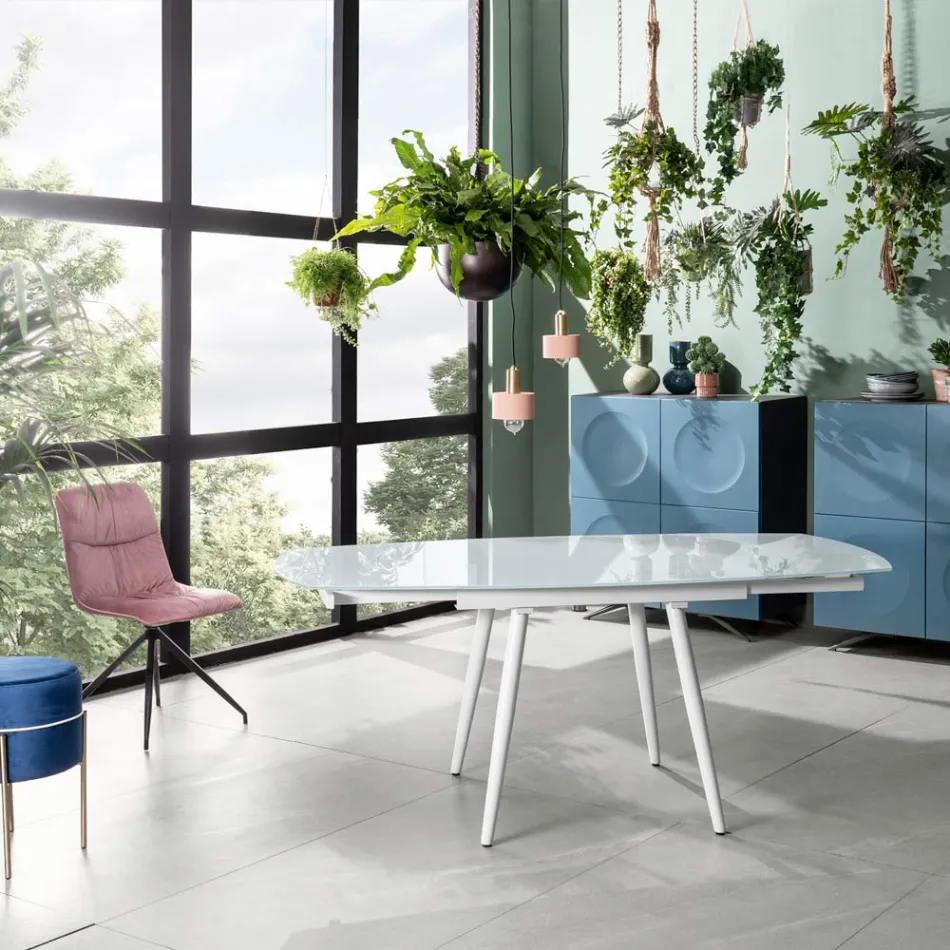 Table à rallonge Japan avec plateau en verre, de design moderne Viadurini