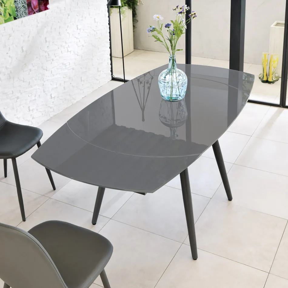 Table à rallonge Japan avec plateau en verre, de design moderne Viadurini