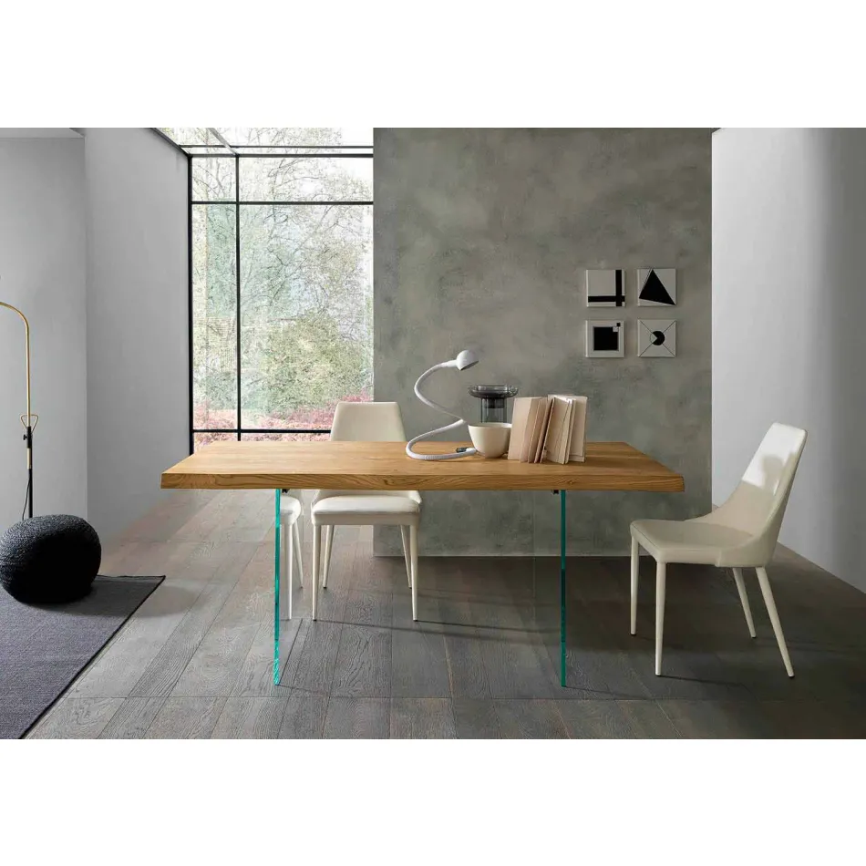 Table à manger extensible jusqu'à 280 cm en bois et verre Made in Italy - Focus Viadurini