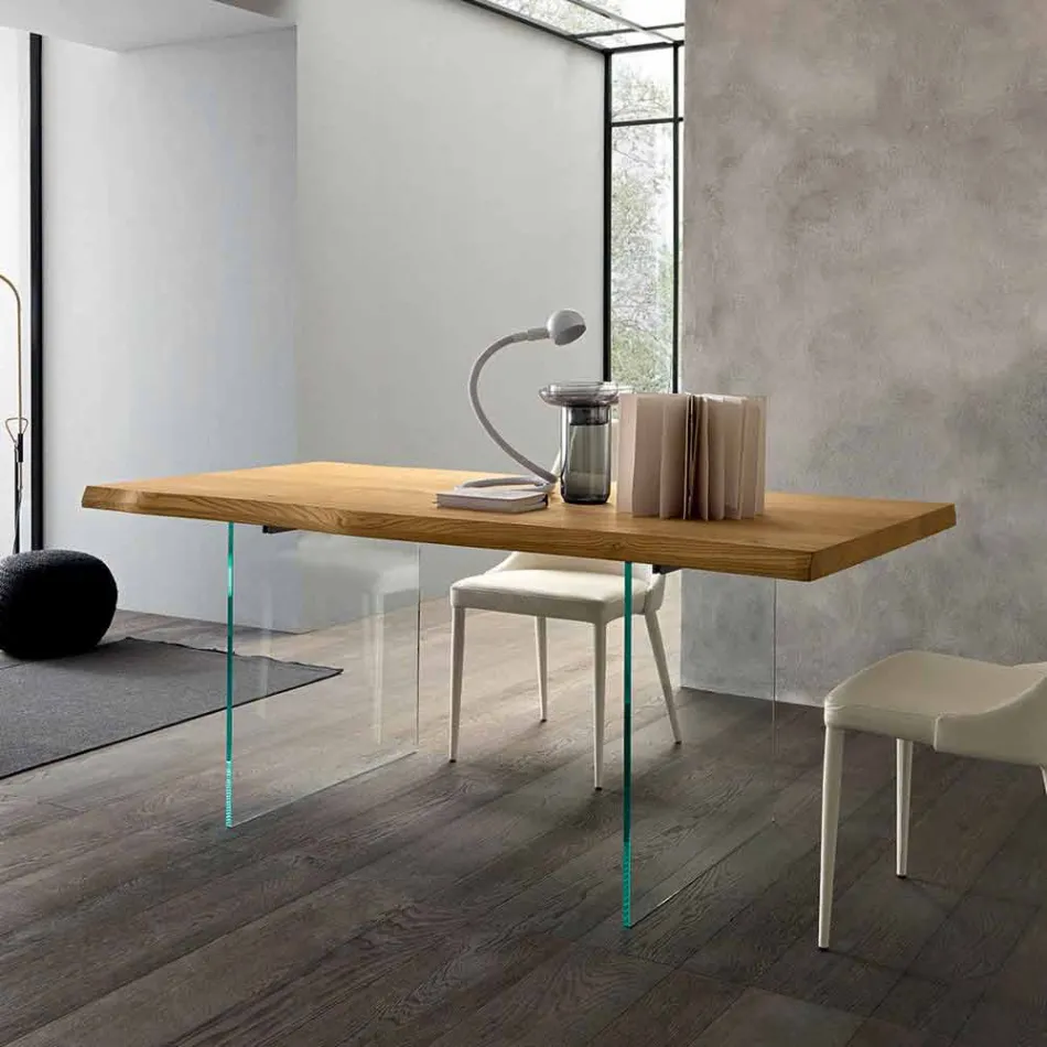 Table à manger extensible jusqu'à 280 cm en bois et verre Made in Italy - Focus Viadurini