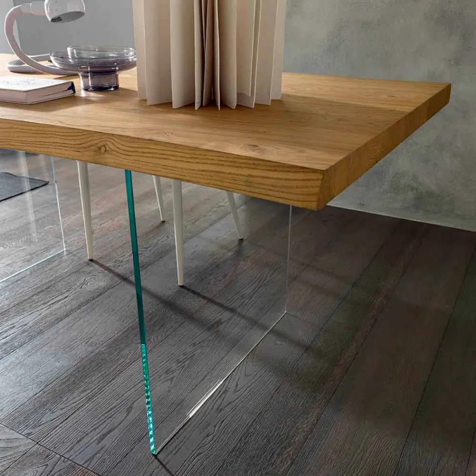 Table à manger extensible jusqu'à 280 cm en bois et verre Made in Italy - Focus Viadurini