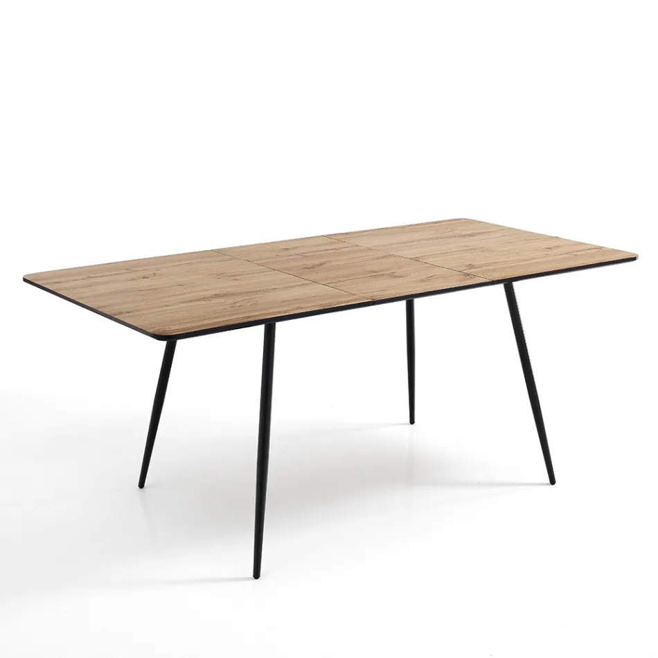 Table à manger extensible jusqu'à 160 cm en Mdf et métal noir - Crumiro Viadurini
