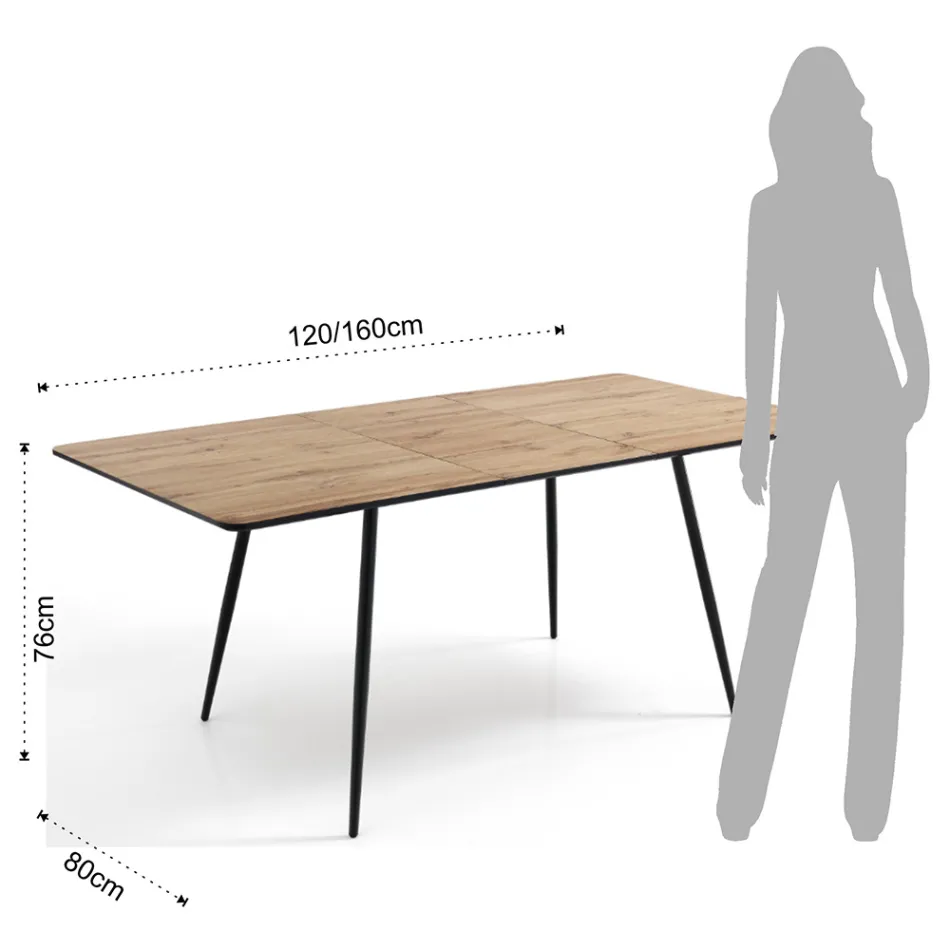 Table à manger extensible jusqu'à 160 cm en Mdf et métal noir - Crumiro Viadurini