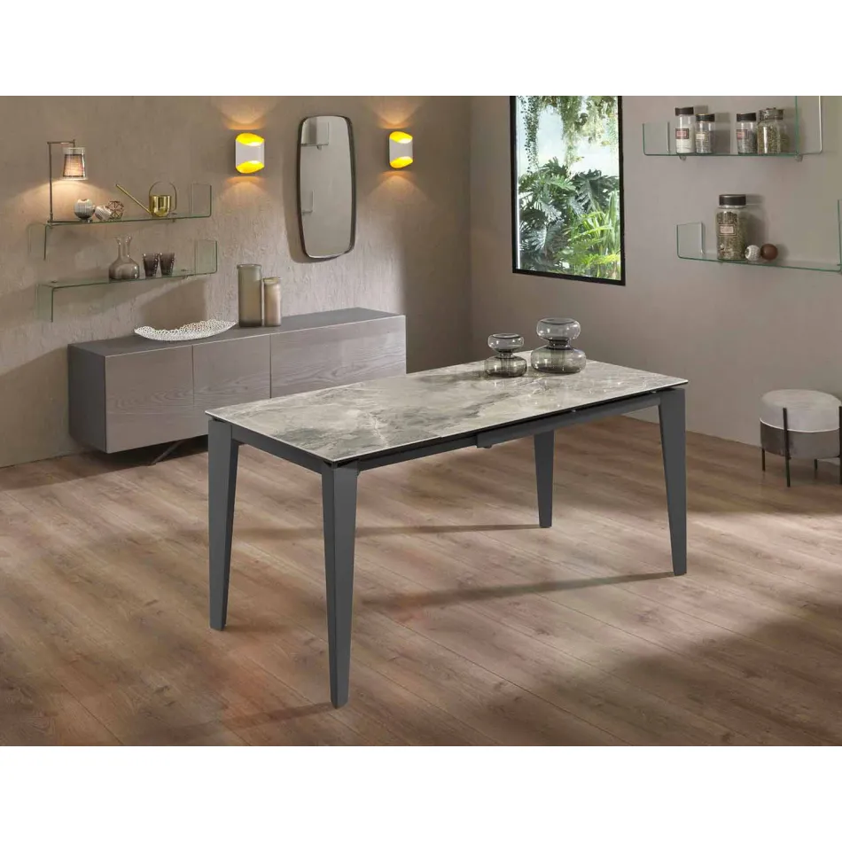 Table à manger extensible jusqu'à 170 cm en métal moderne et céramique - Syrta Viadurini
