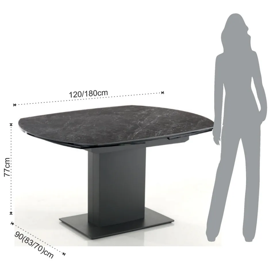 Table à manger extensible jusqu'à 180 cm en céramique et acier - Catone Viadurini