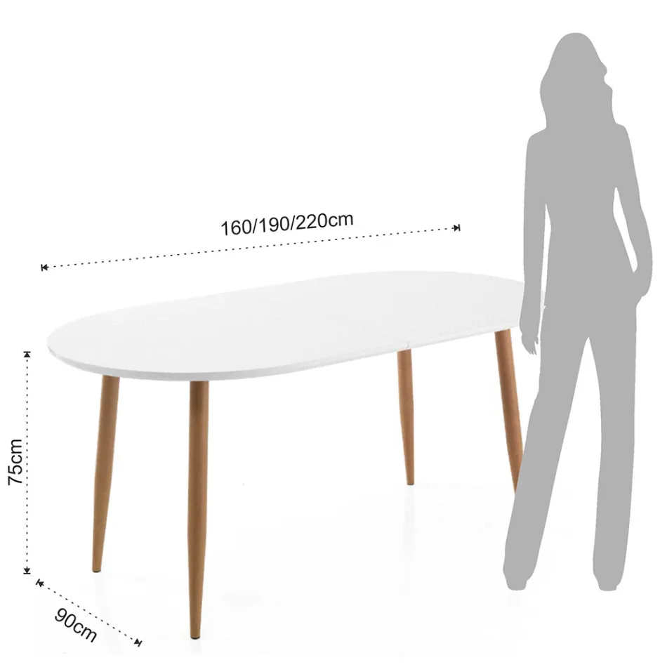 Table à manger extensible jusqu'à 220 cm en Mdf blanc mat - Toledo Viadurini