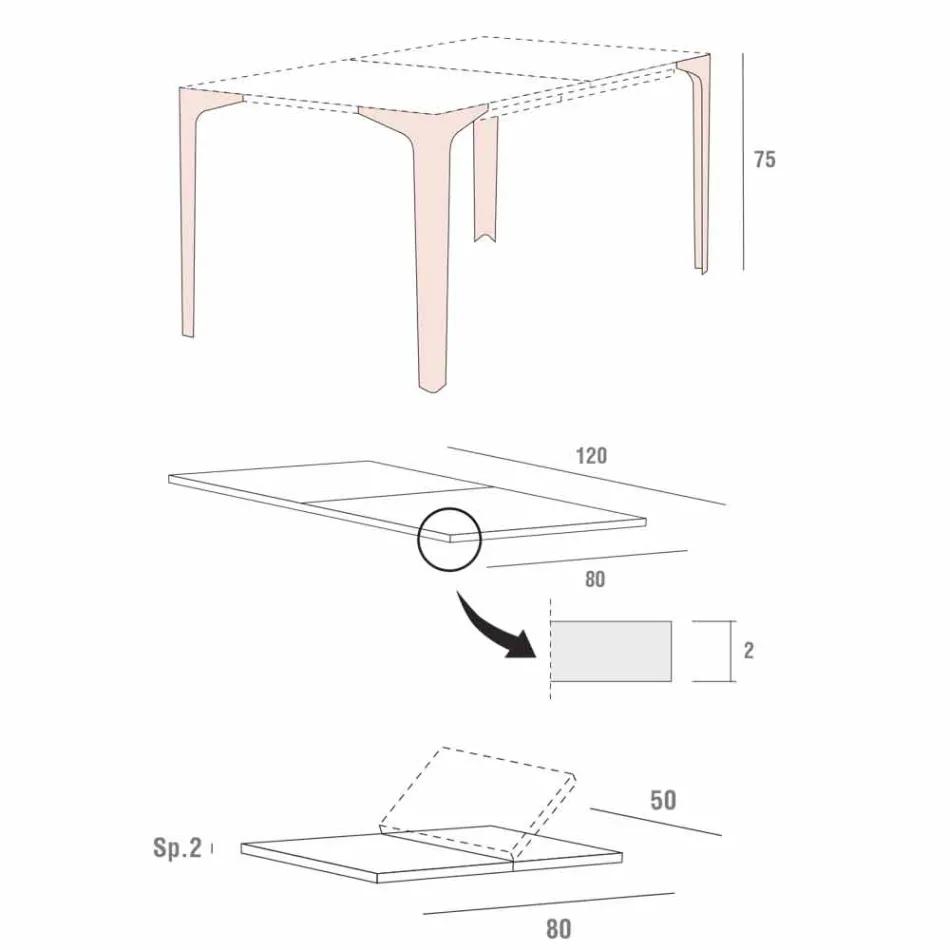 Table à manger extensible jusqu'à 222 cm en Fenix Made in Italy - Vulcano Viadurini
