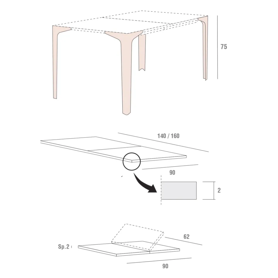 Table à manger extensible jusqu'à 222 cm en Fenix Made in Italy - Vulcano Viadurini