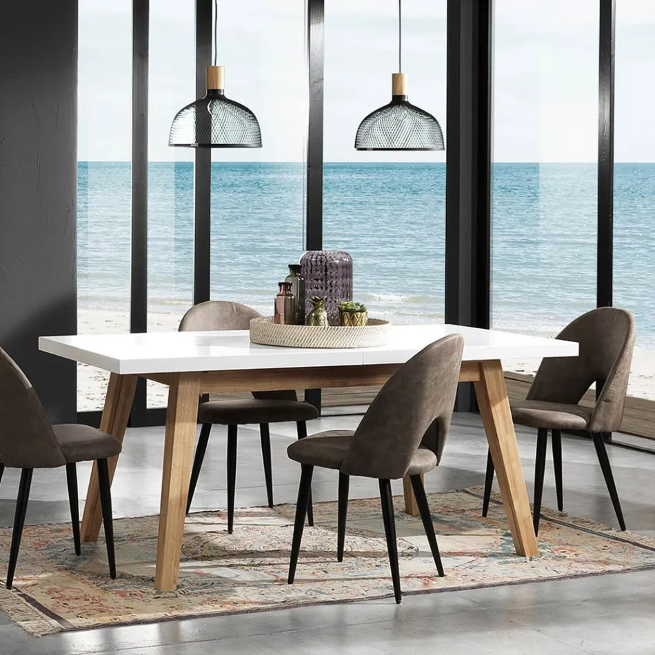 Table à manger extensible jusqu'à 235 cm en Mdf laqué blanc - Fedora Viadurini