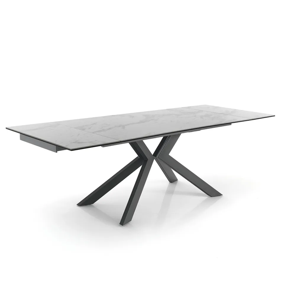 Table à manger extensible jusqu'à 240 cm en céramique et métal - Ugo Viadurini