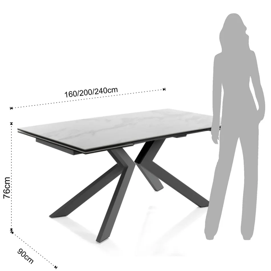Table à manger extensible jusqu'à 240 cm en céramique et métal - Ugo Viadurini