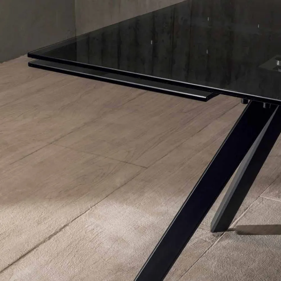 Table à manger extensible jusqu'à 240 cm en verre trempé fumé noir - Fener Viadurini