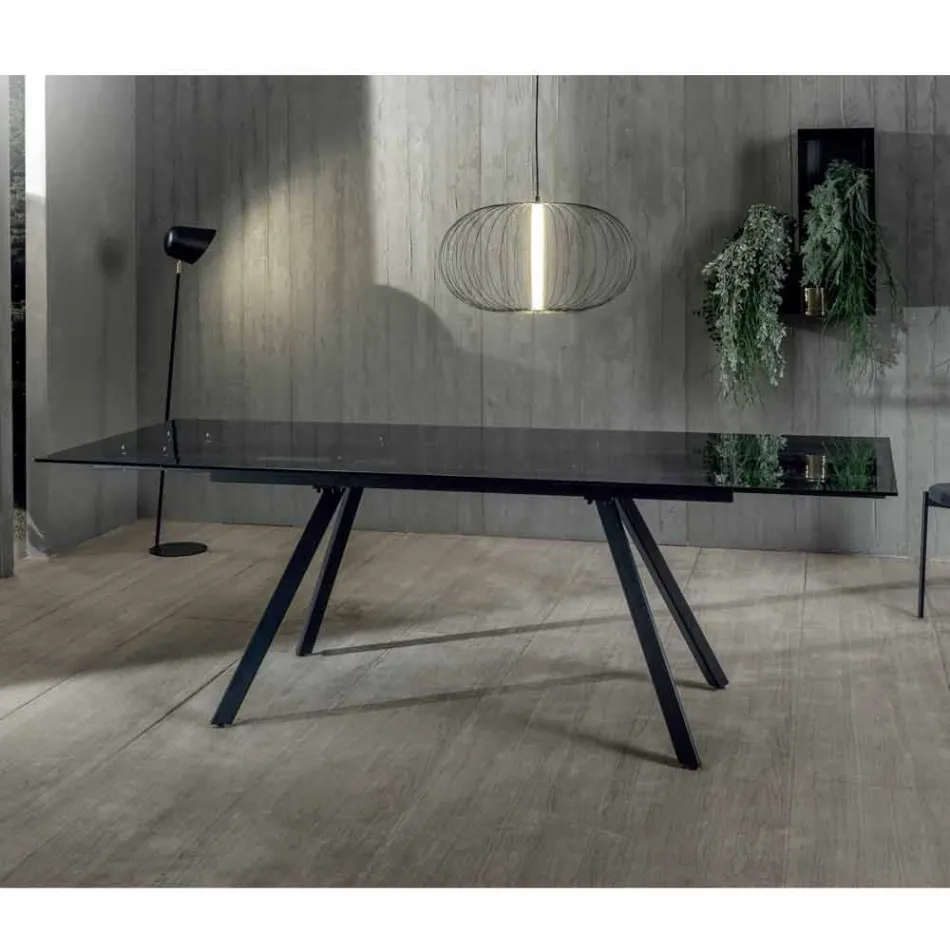 Table à manger extensible jusqu'à 240 cm en verre trempé fumé noir - Fener Viadurini