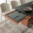 Table de salle à manger extensible jusqu'à 280 ou 298 cm, en céramique et métal - Revia Viadurini