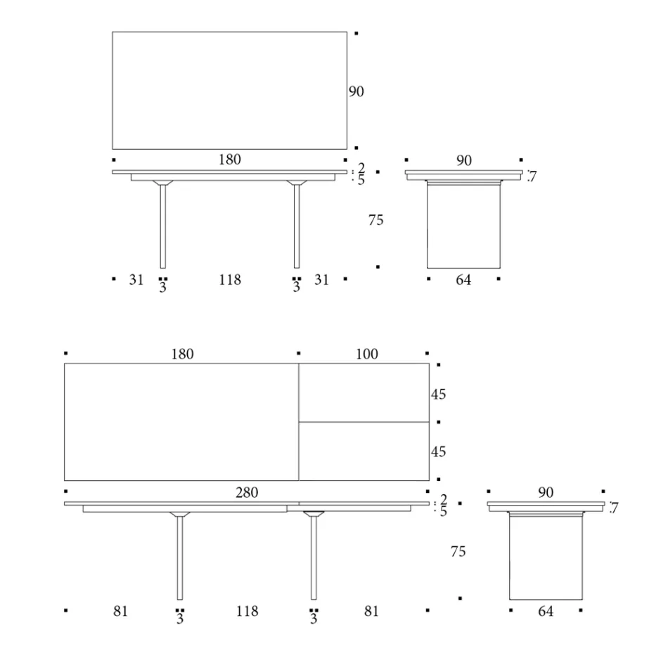 Table de salle à manger extensible jusqu'à 280 ou 298 cm avec plateau en céramique - Nomia Viadurini