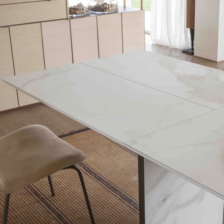 Table de salle à manger extensible jusqu'à 280 ou 298 cm avec plateau en céramique - Nomia Viadurini