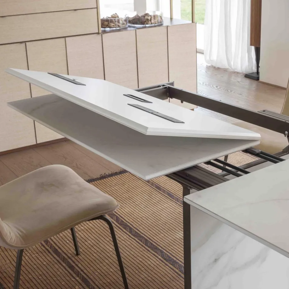 Table de salle à manger extensible jusqu'à 280 ou 298 cm avec plateau en céramique - Nomia Viadurini
