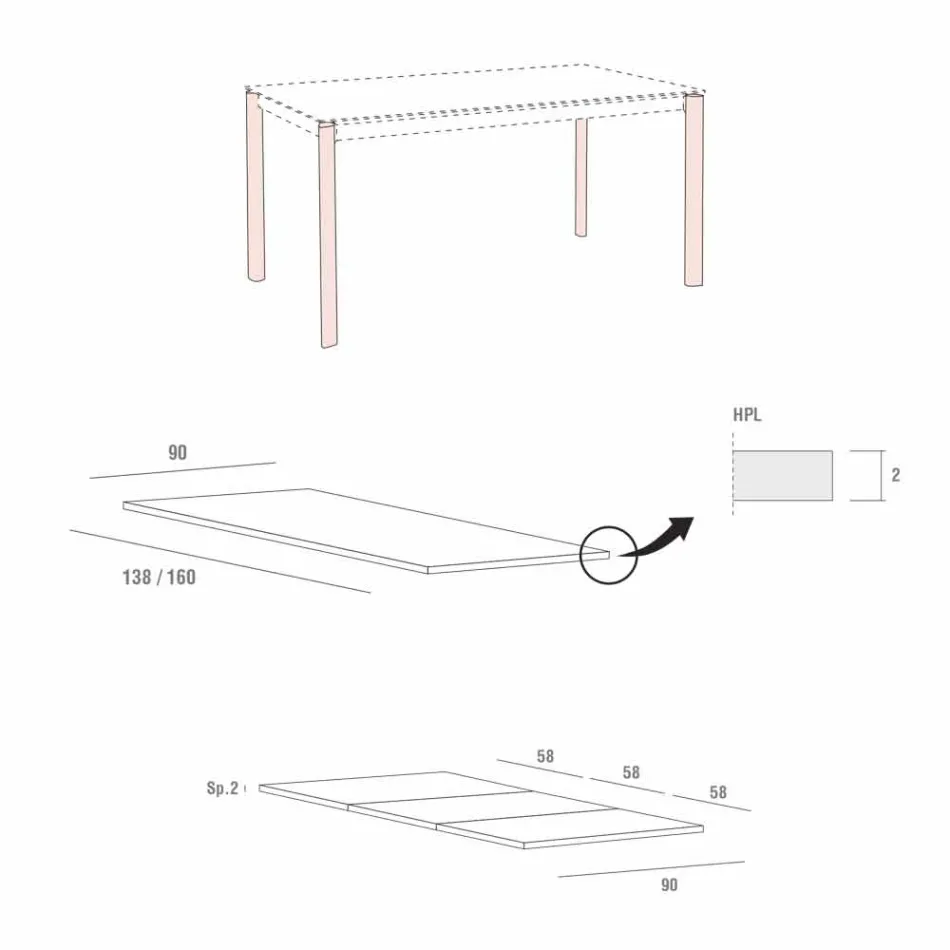 Table à manger extensible jusqu'à 334 cm Effet bois Made in Italy - Maltais Viadurini
