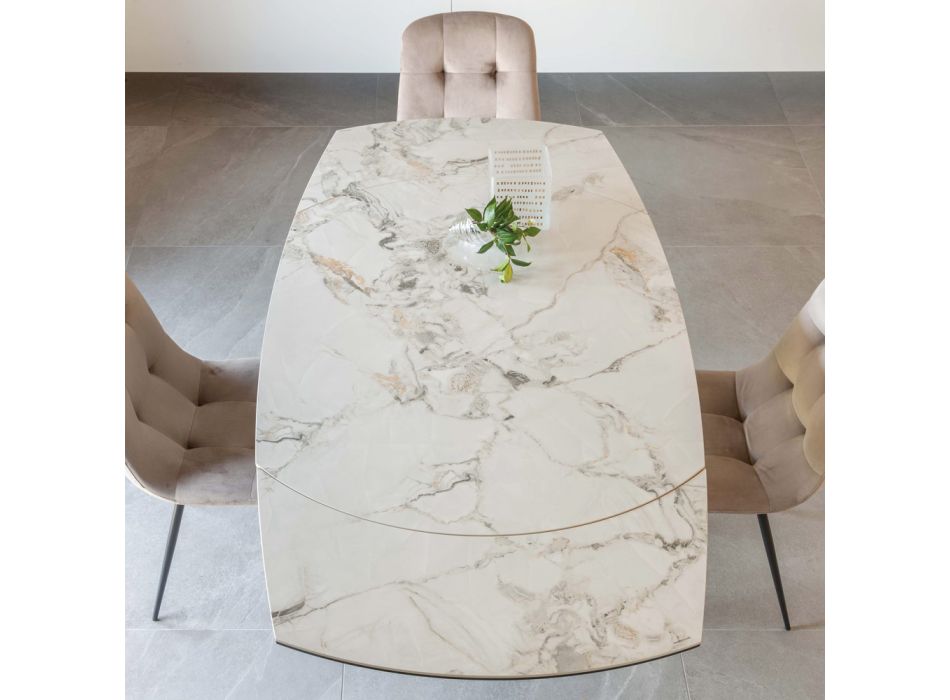 Table En Céramique Blanche, Piètement En Métal Noir, Extensible 140x90-200x90 Cm - BONIFACIO