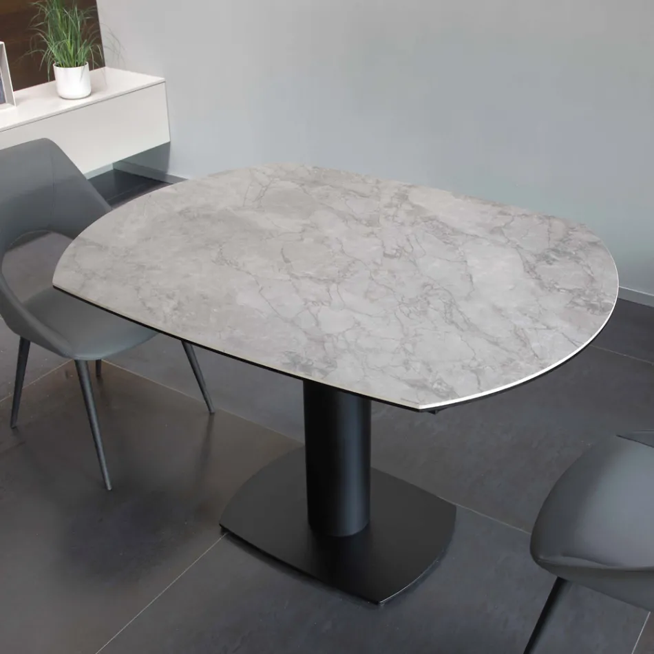 Table à manger extensible en céramique et base en métal - Indira Viadurini