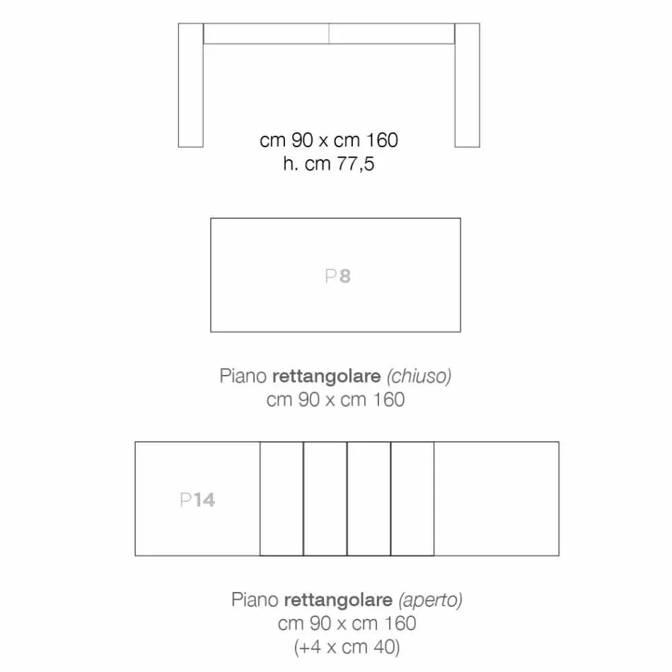 Table à manger extensible en bois de mélamine fabriqué en Italie, Oky Viadurini