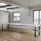 Table à manger extensible en bois mélaminé et fer fabriquée en Italie - Badesi Viadurini