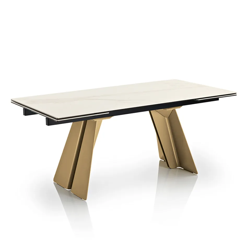Table à manger extensible en métal et vitrocéramique fabriquée en Italie - Ania Viadurini