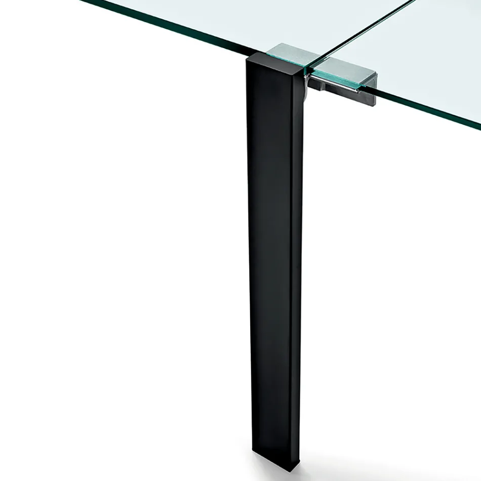 Table de salle à manger extensible en verre extra-clair et métal, fabriquée en Italie – Sopot  Viadurini