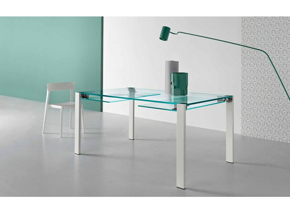 Table extensible jusqu'à 280 cm Verre extra-clair Fabriqué en Italie