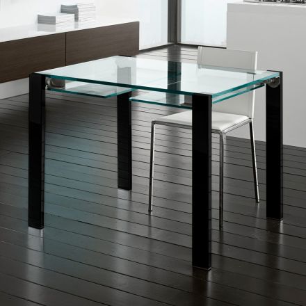 Table de salle à manger extensible en verre extra-clair et métal, fabriquée en Italie – Sopot  Viadurini