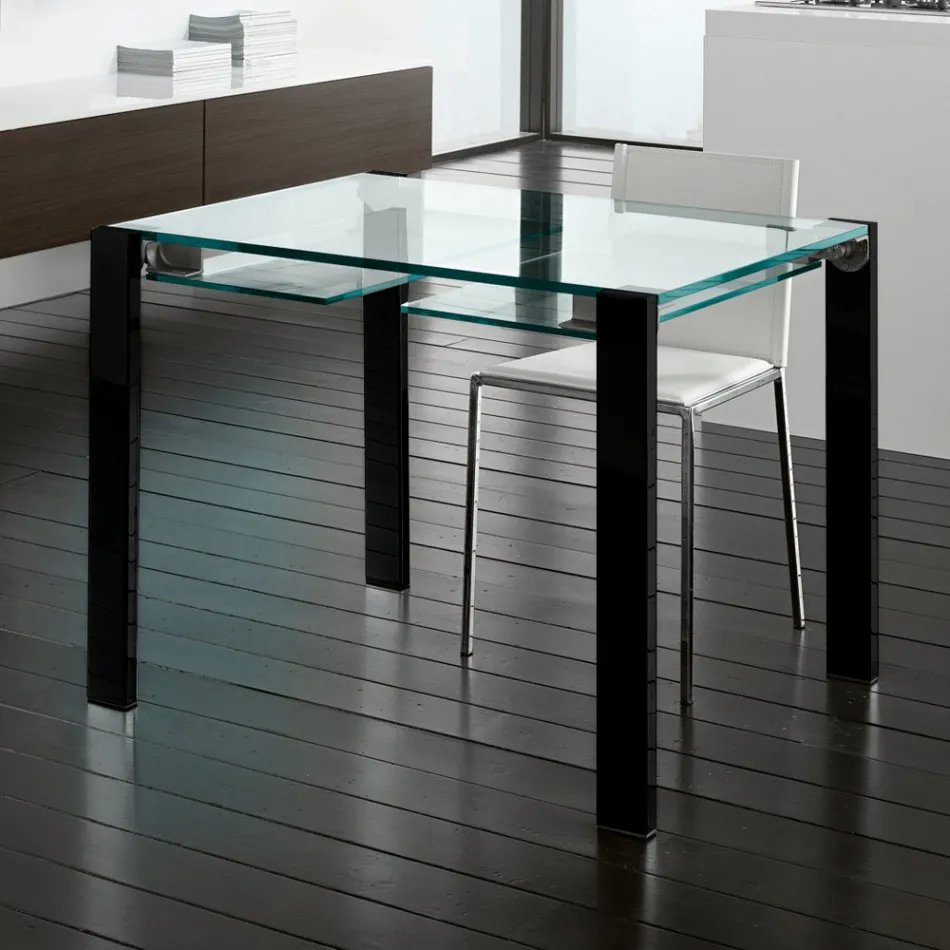 Table de salle à manger extensible en verre extra-clair et métal, fabriquée en Italie – Sopot  Viadurini