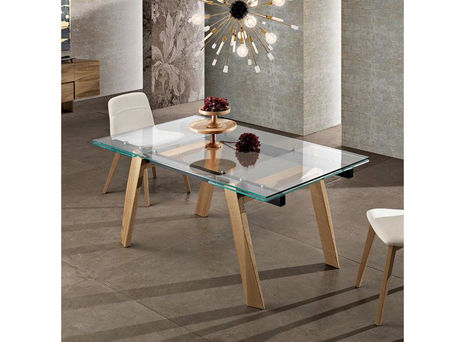 Table à manger à rallonges en verre moderne fait en italie, Azad Viadurini