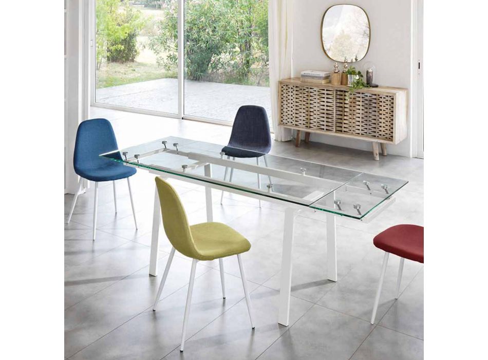 Table à manger moderne en verre extensible, L140 / 200x P80 cm, Nardo Viadurini
