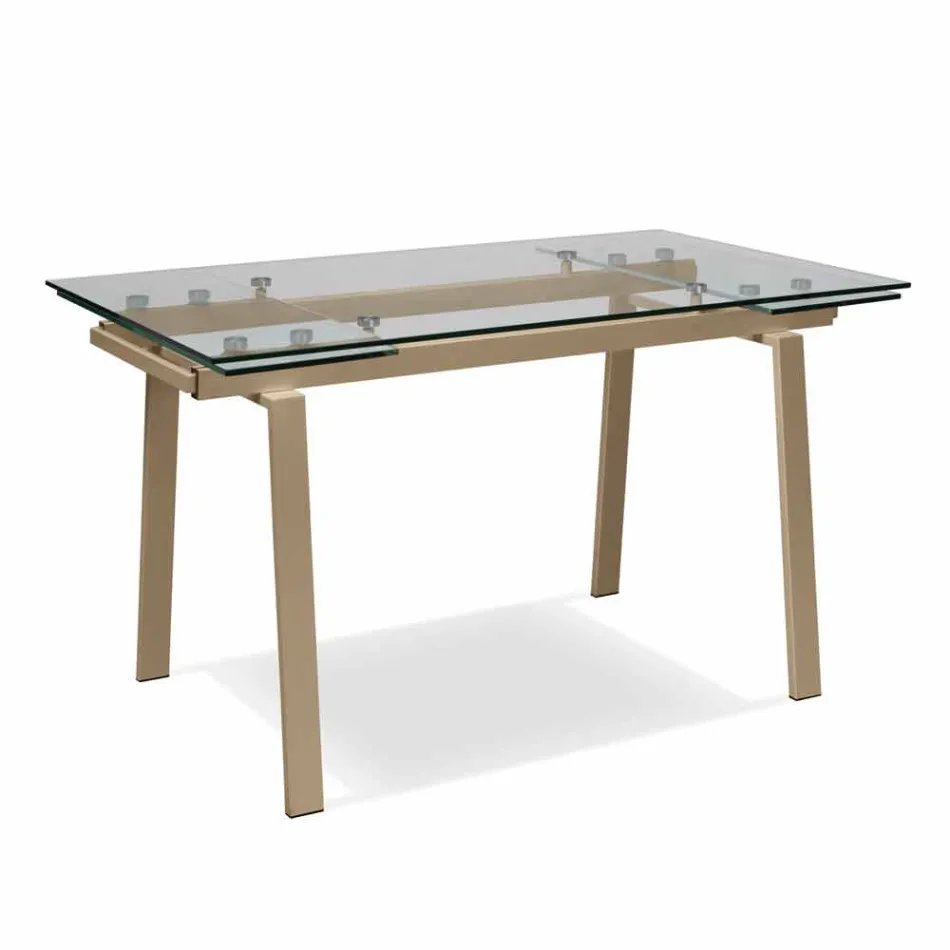 Table à manger moderne en verre extensible, L140 / 200x P80 cm, Nardo Viadurini