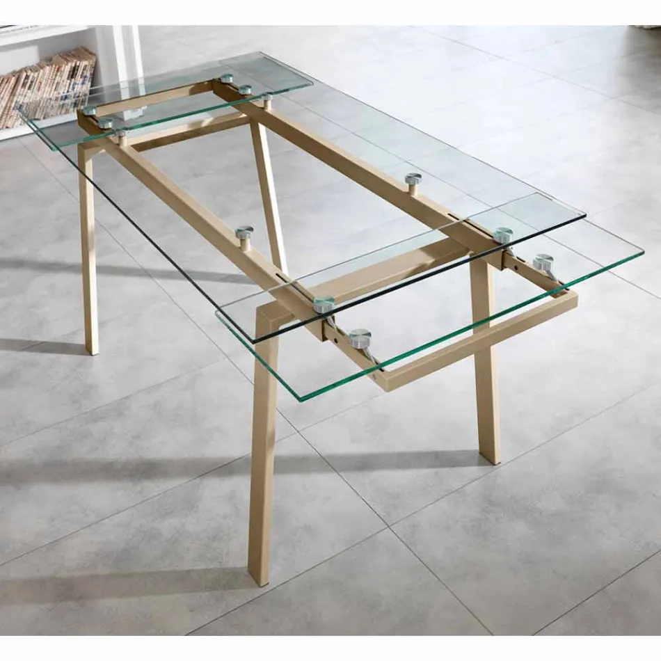 Table à manger moderne en verre extensible, L140 / 200x P80 cm, Nardo Viadurini