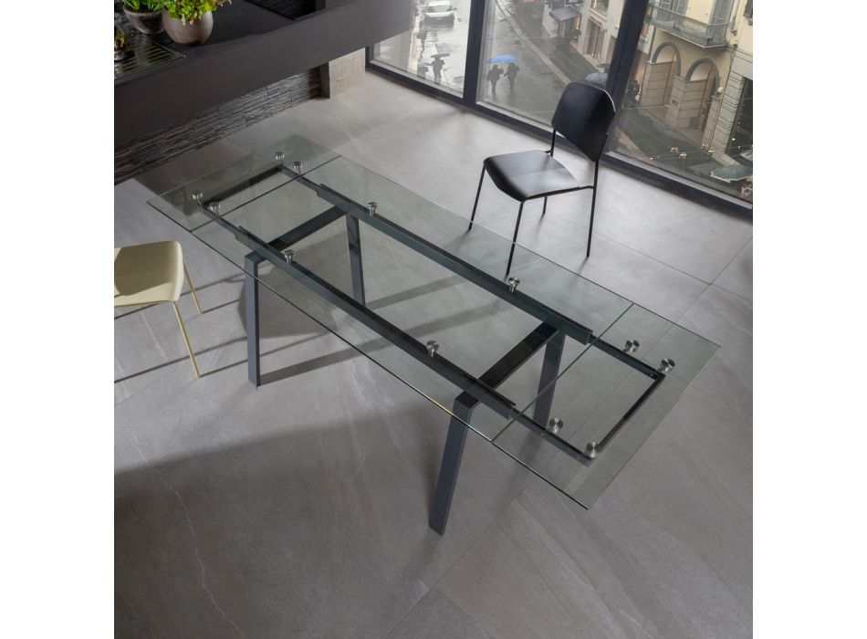 Table à manger extensible moderne en verre, L140/200x P80 cm, Nardo Viadurini